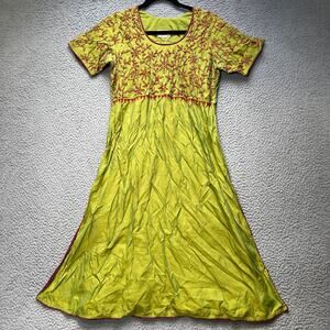 Hawaiian Dress Womens Medium Green Floral Short Sleeve